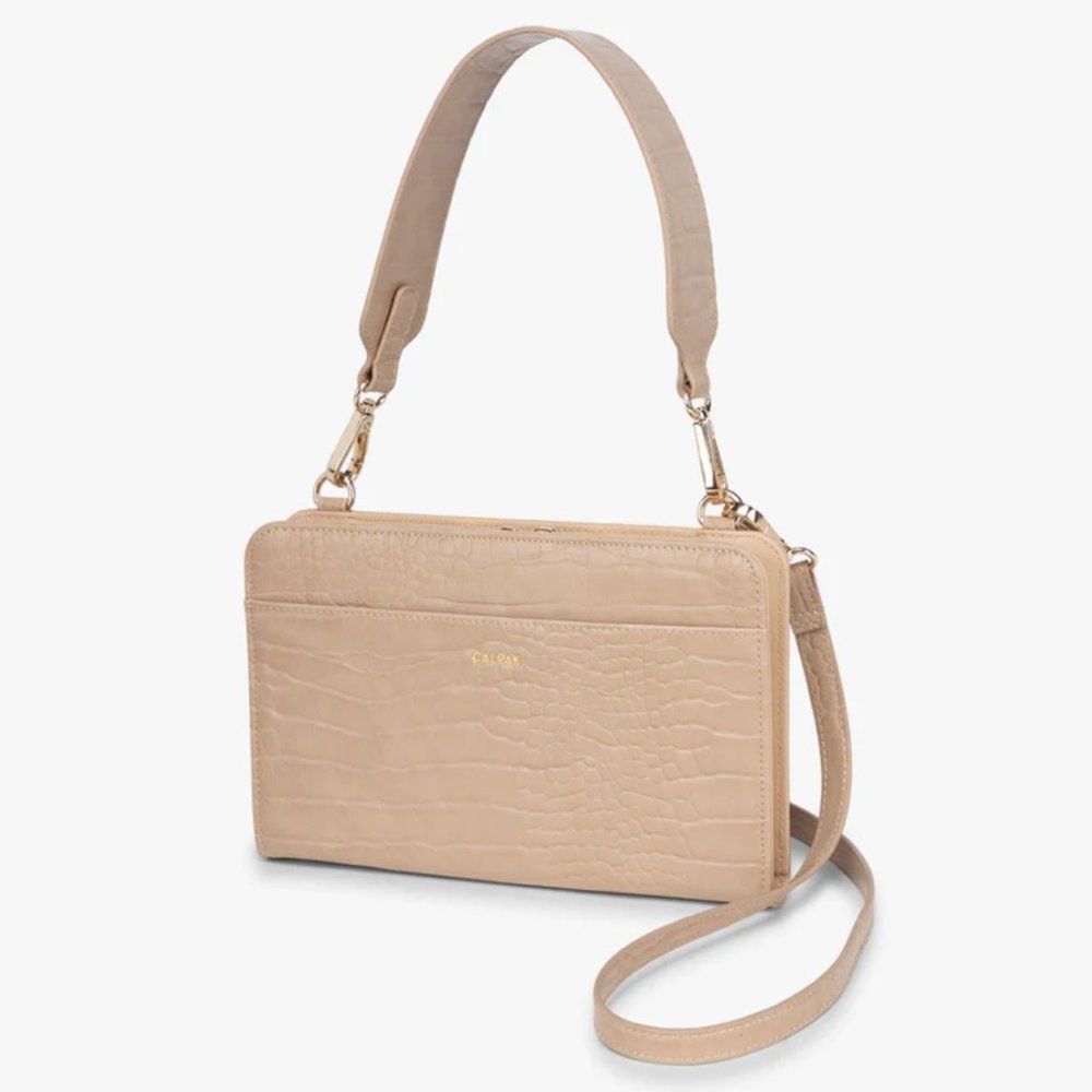 Calpak Beige Croc-Embossed Crossbody Wallet